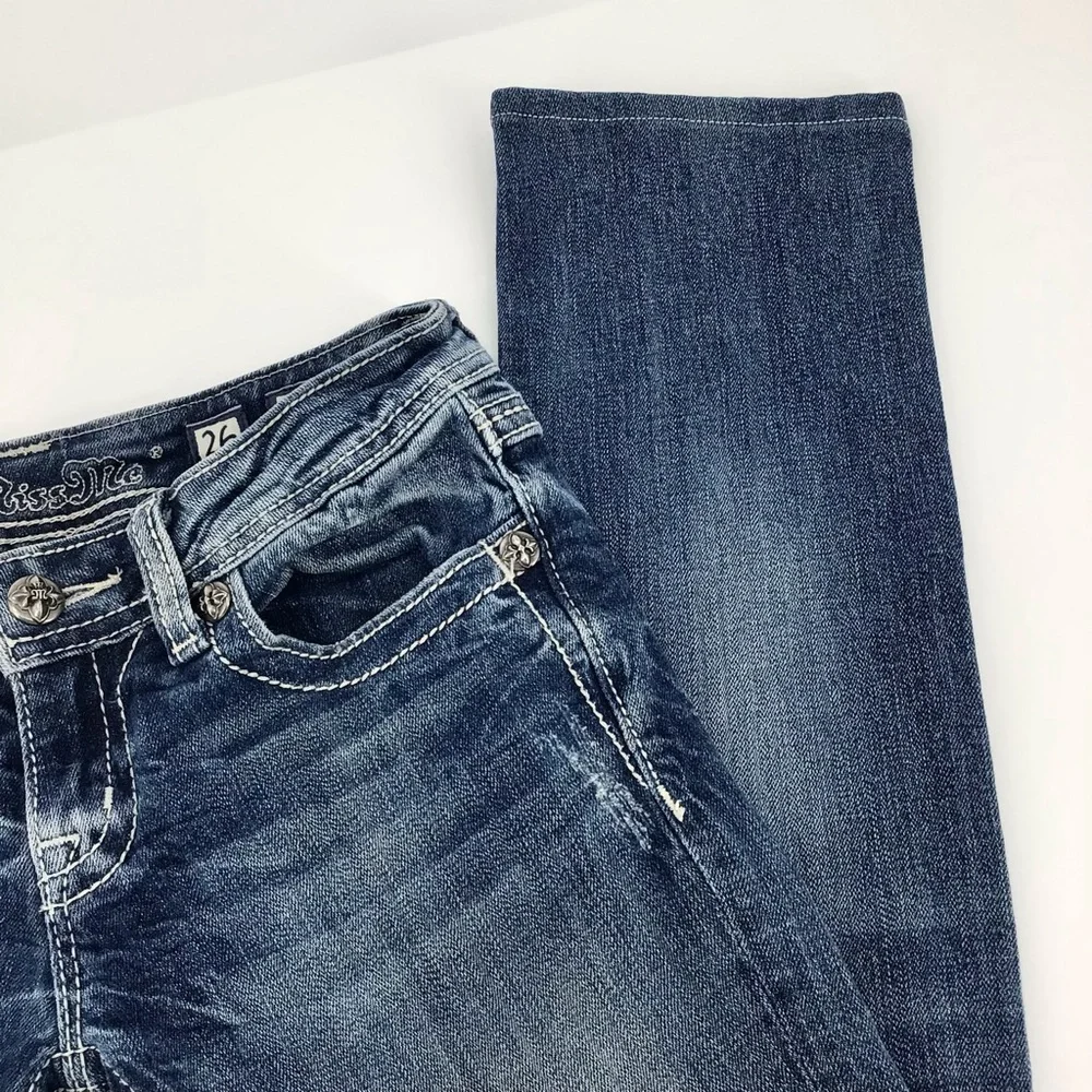 Miss Me Style JE5340T10R Accent Sequin Straight Leg Jeans Sz 26 - Picture 7 of 16